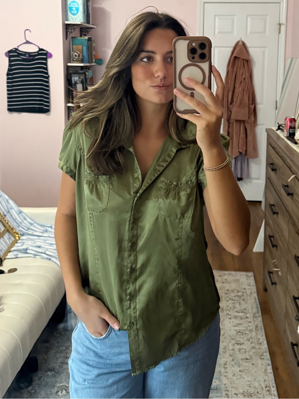 Allison Taylor Olive Green Short-Sleeve Button Down Shirt